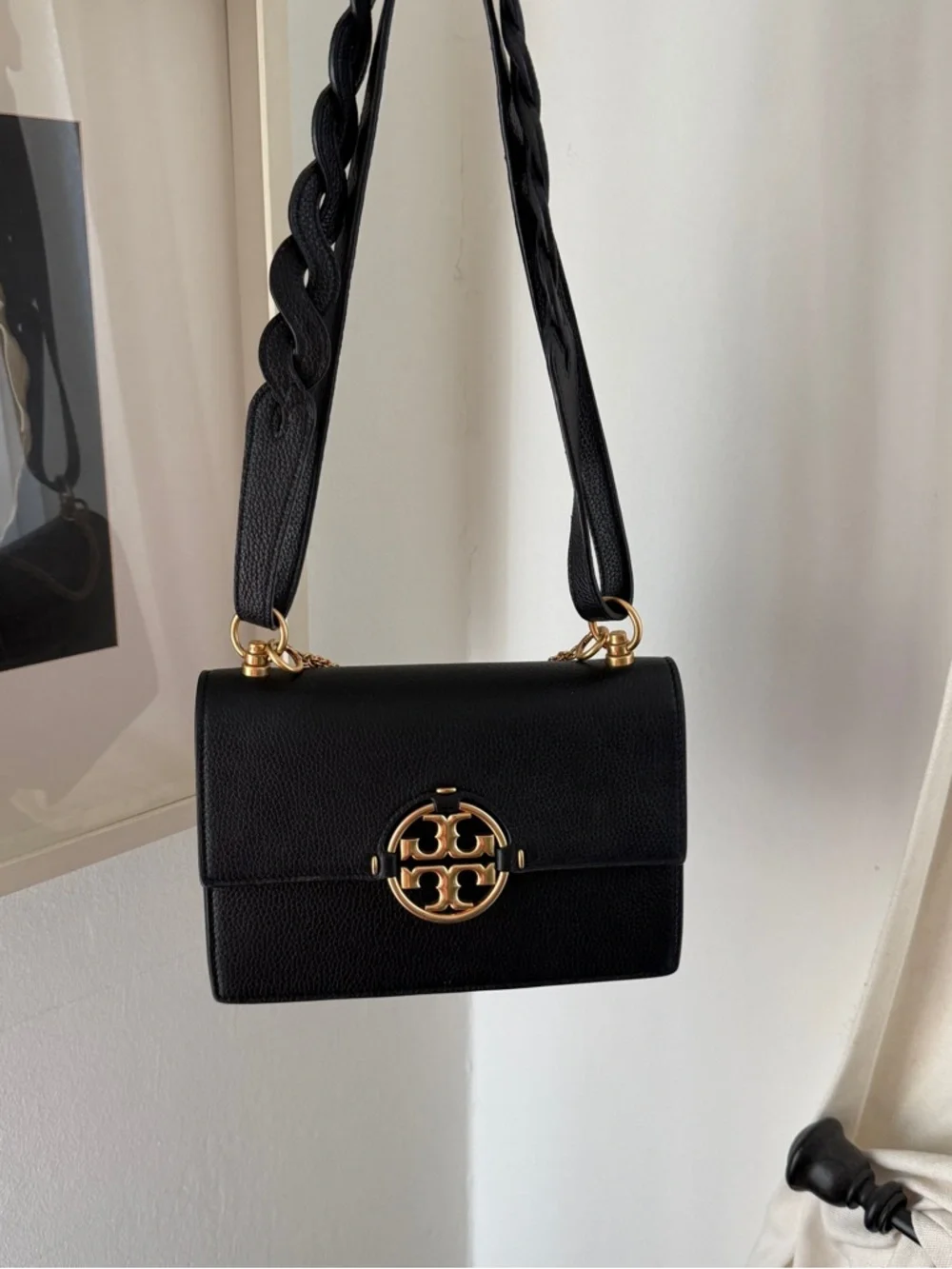 Tory Burch Miller Shoulder Bag Natural Grain Leather with Braided Strap & Chain - Picture 7 of 8